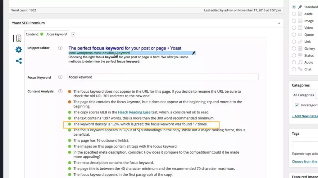 Cara Menggunakan SEO Yoast 3: Perhatikan Keyword Density