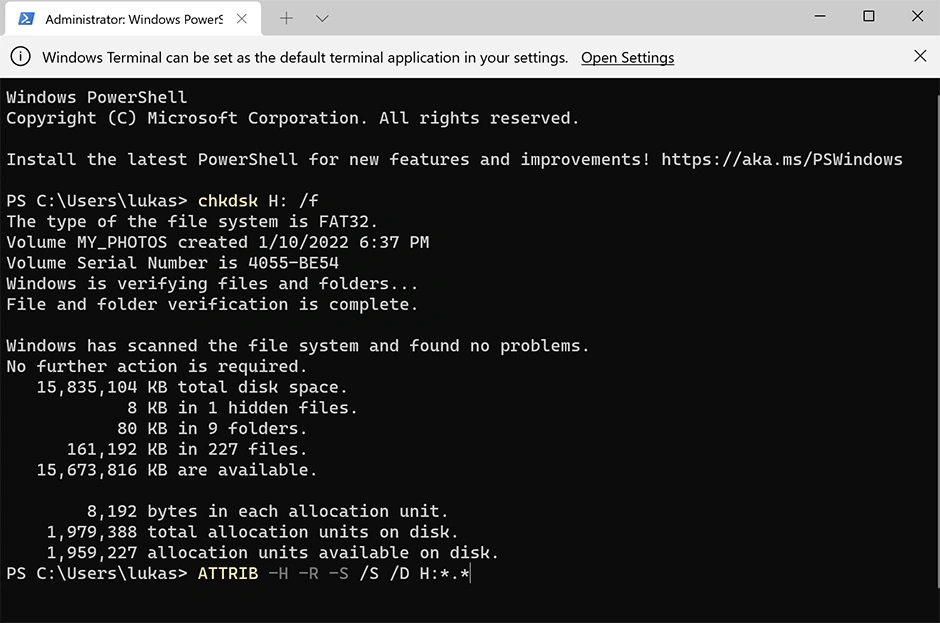 Pulihkan dengan Command Prompt