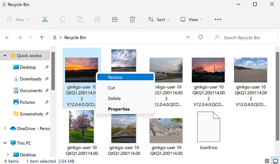 Pulihkan langsung dari Recycle Bin