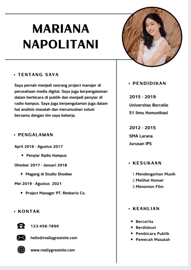 Contoh kedua CV Fresh Graduate