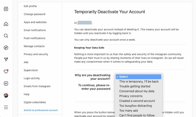 Cara Menonaktifkan Sementara Akun Instagram