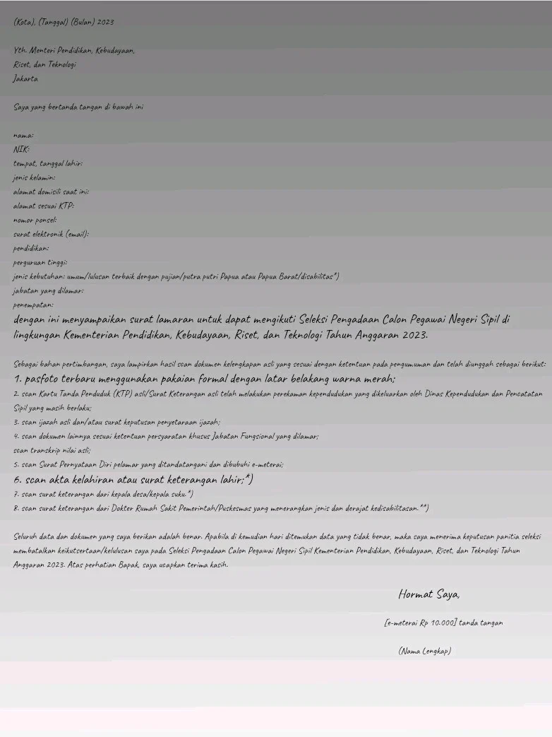 Contoh Surat Lamaran Kerja Tulis Tangan untuk CPNS