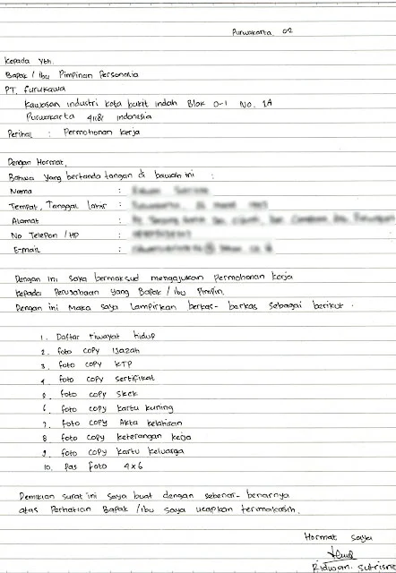 Surat Lamaran Kerja Tulis Tangan untuk Melamar di Pabrik