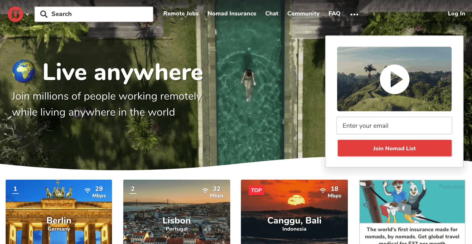 Halaman Lokasi Nomadlist
