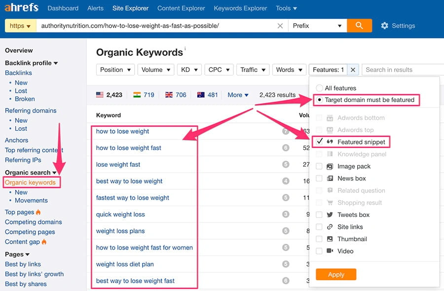 Domain Occurences in Featured Snippet