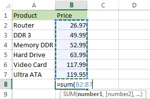 Fungsi SUM di Excel