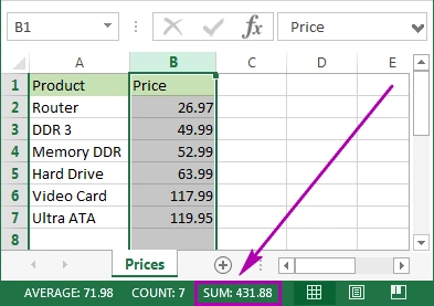 Fungsi SUM di Excel