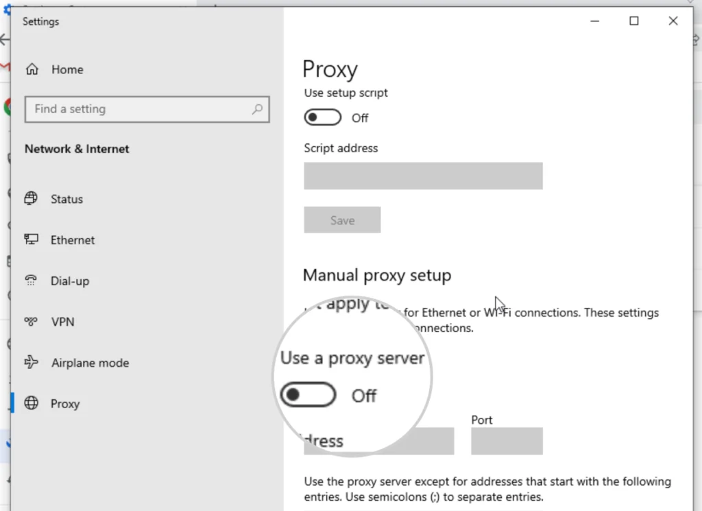 Nonaktifkan Settingan Proxy Server dan VPN