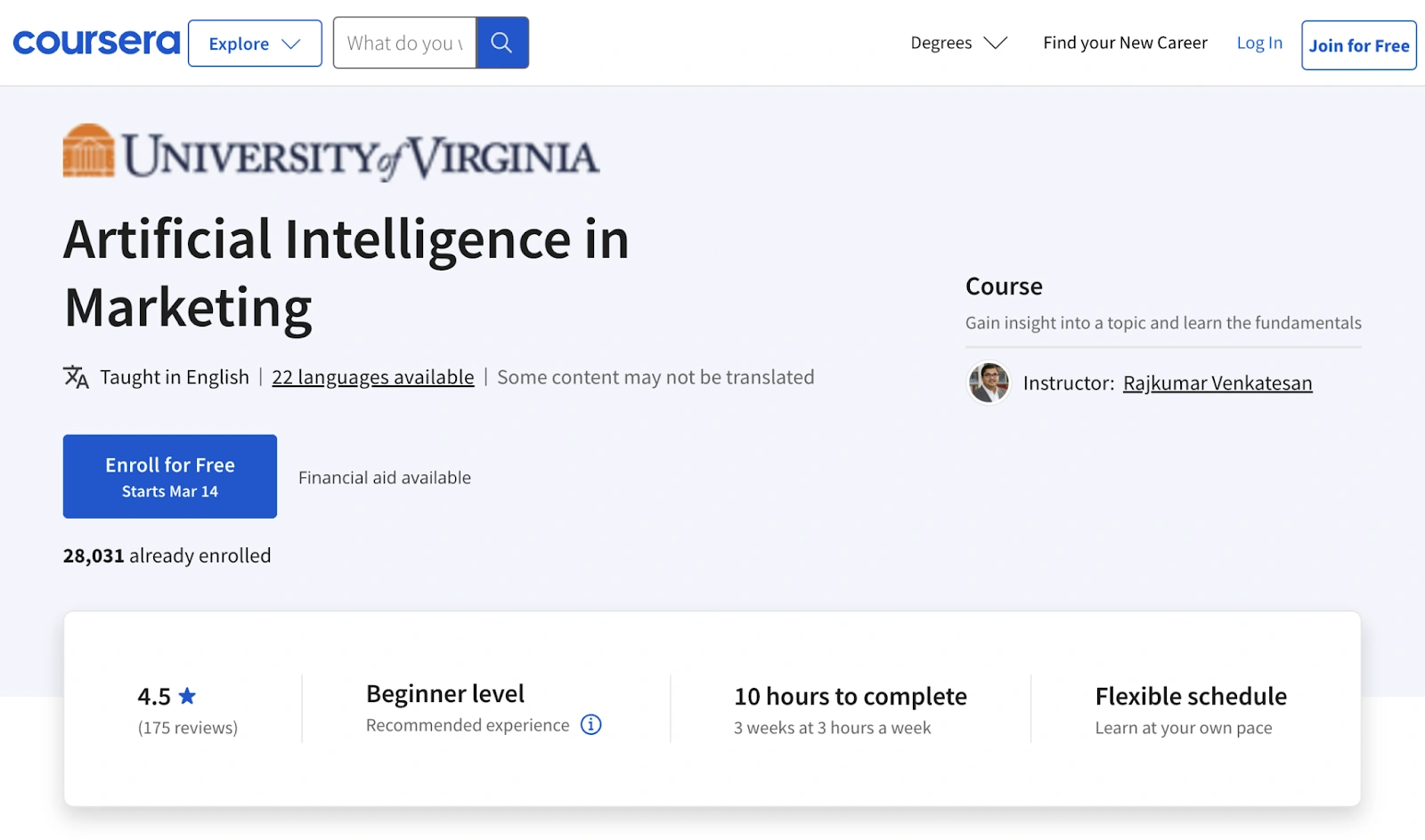 Artificial Intelligence in Marketing dari Coursera
