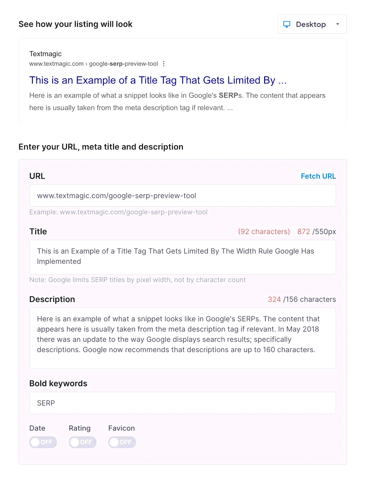 Google SERP Preview Tool Textmagic