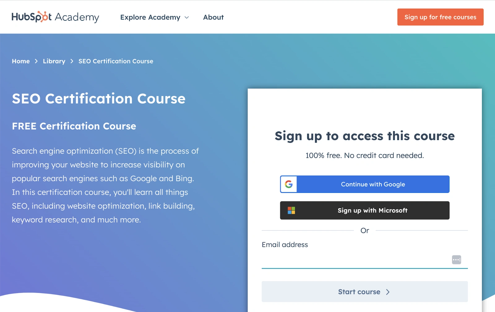 SEO Training Certification dari HubSpot Academy