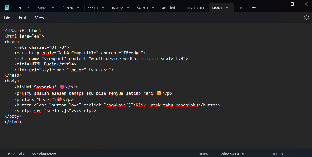Cara Membuat Script HTML Bucin Sinkronin Menggunakan Notepad