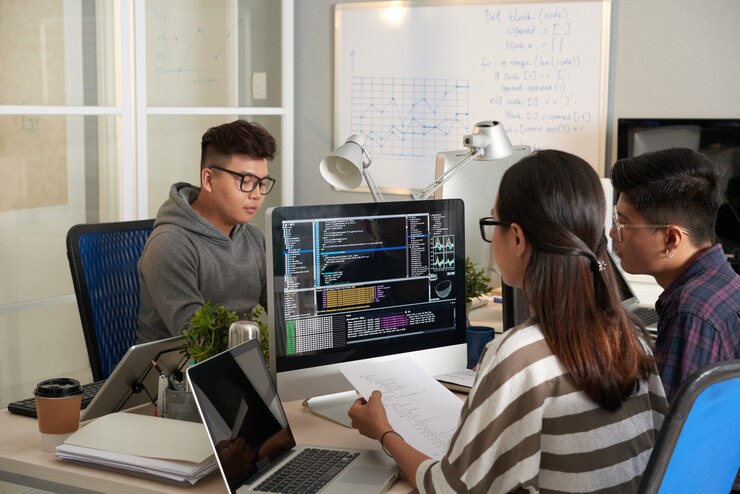 young woman coding