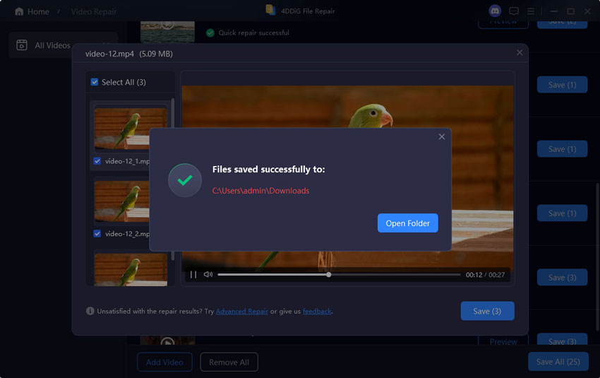 save repaired videos by 4ddig video repair