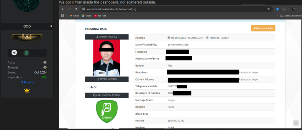 Sample data kebocoran database trans7