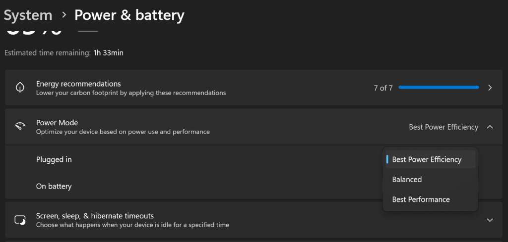 power battery mode settings windows 11