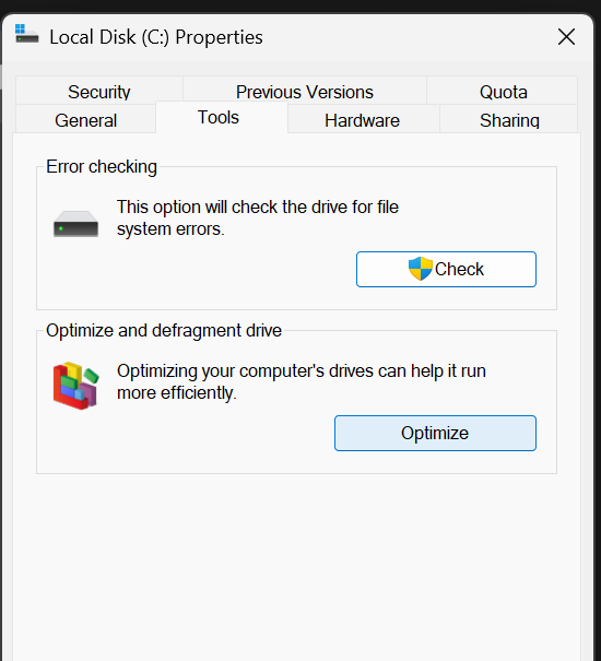 optimize dan defragment drive windows 11