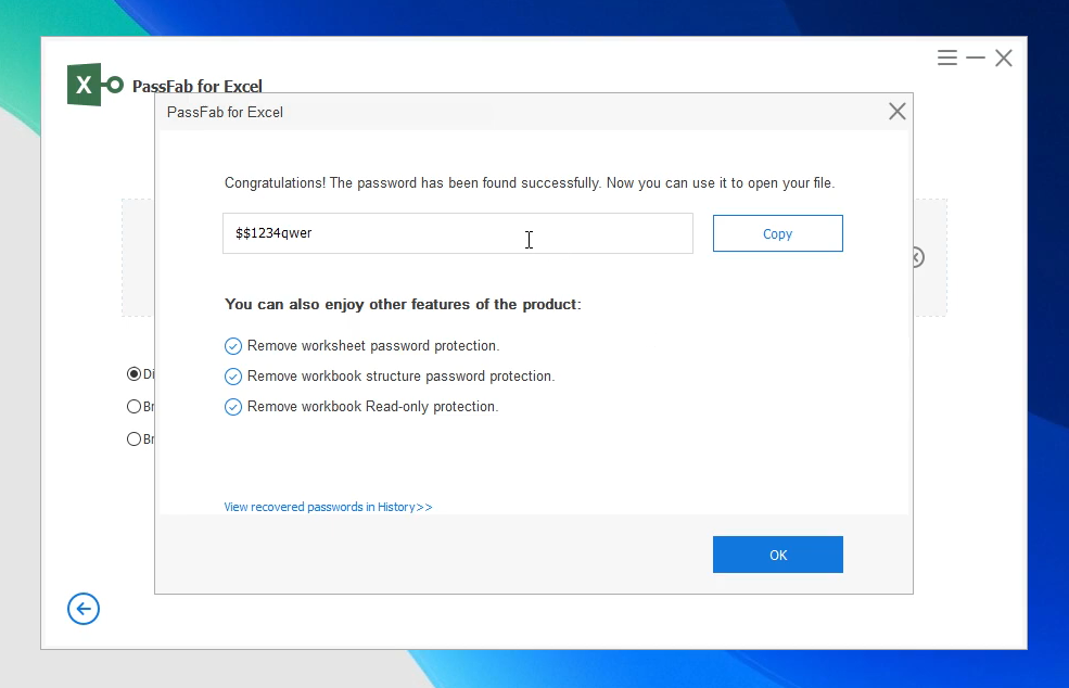 passfab excel password found