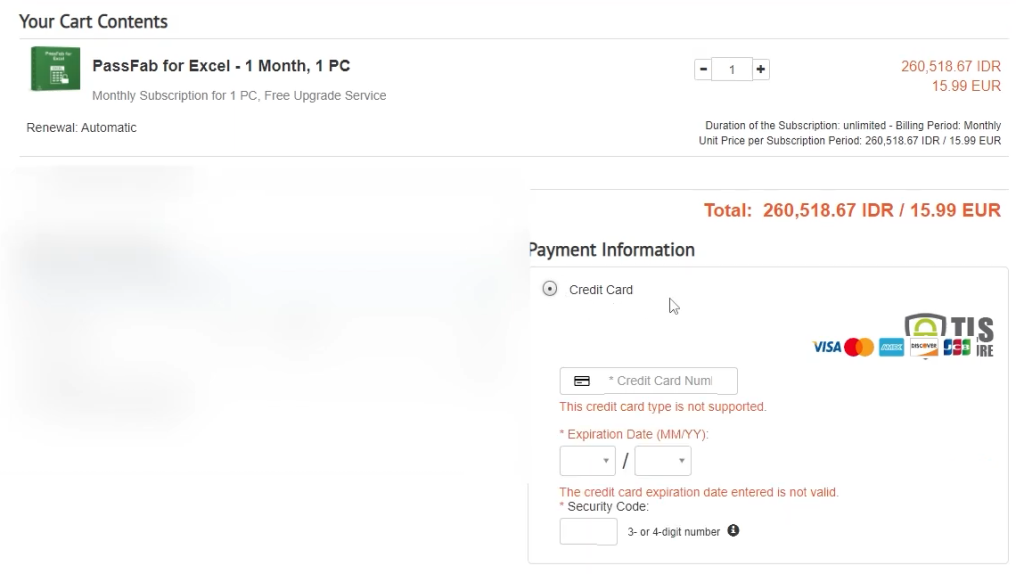 Versi berbayar perbulan versi PassFab for Excel