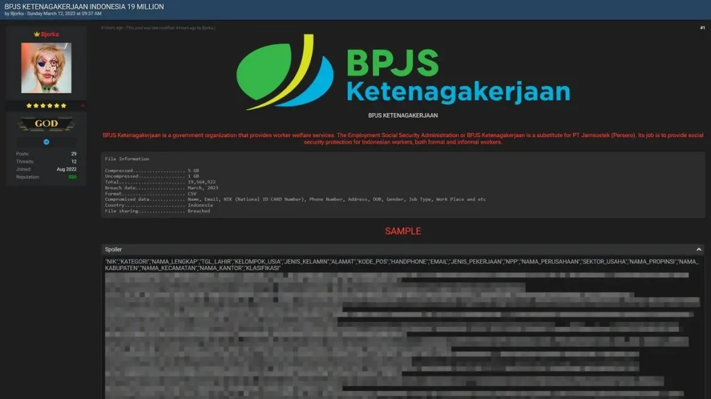 BPJS Ketenagakerjaan data breach oleh Bjorka