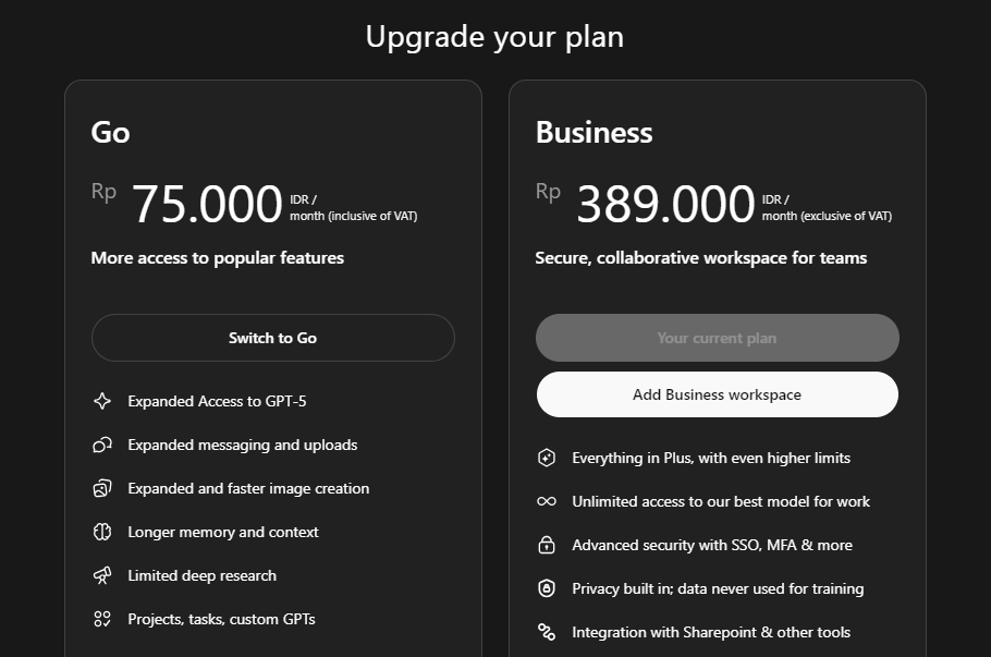 chatgpt go 75 ribu perbulan di indonesia, belum ada promo chatgpt go gratis di indonesia