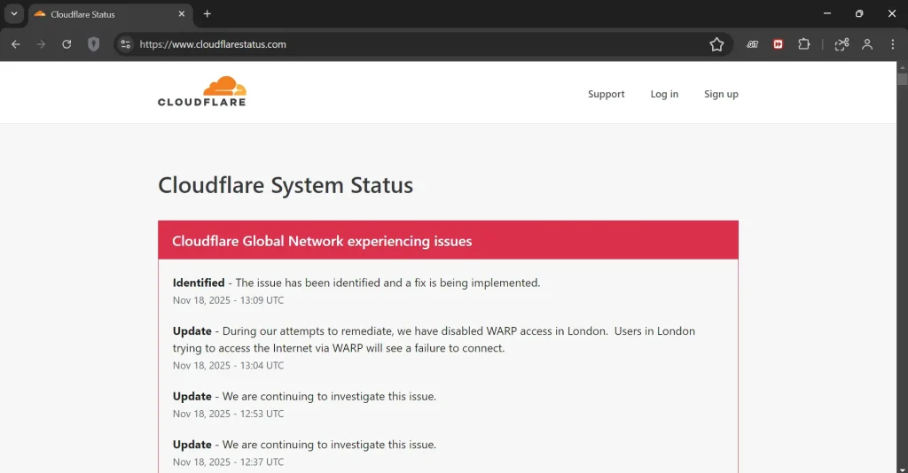 masalah cloudflare down
