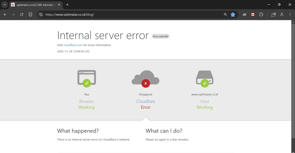 Cloudflare down, Optimaise tumbang