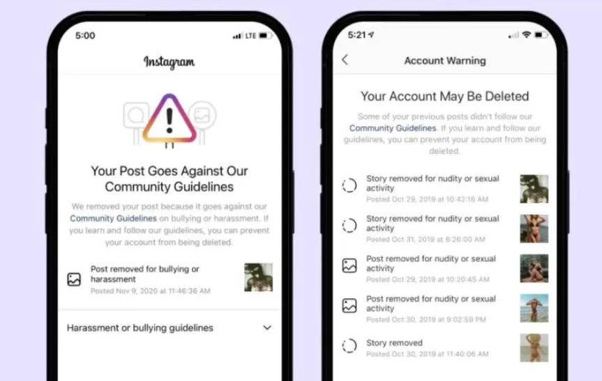 Akun berpotensi di shadowban atau di hapus karena melakukan pelanggaran berat