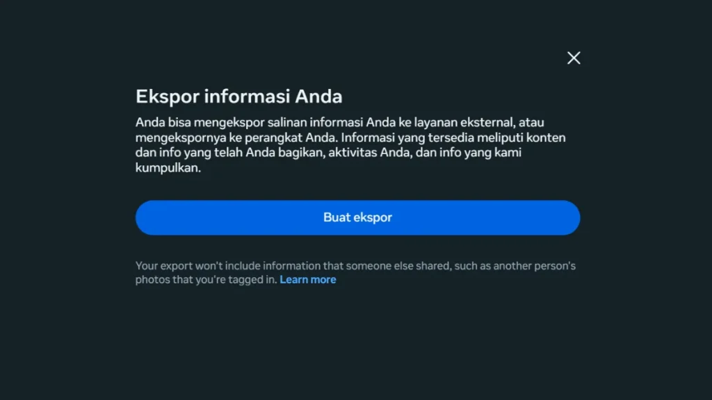ekspor informasi fb sebelum hapus akun fb