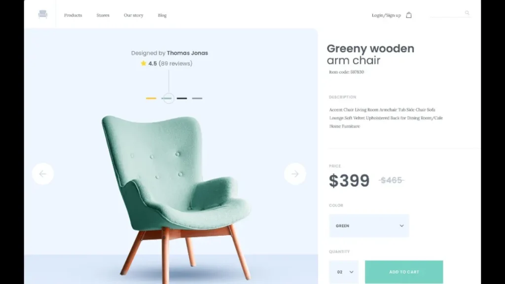contoh landing page penjualan kursi hijau