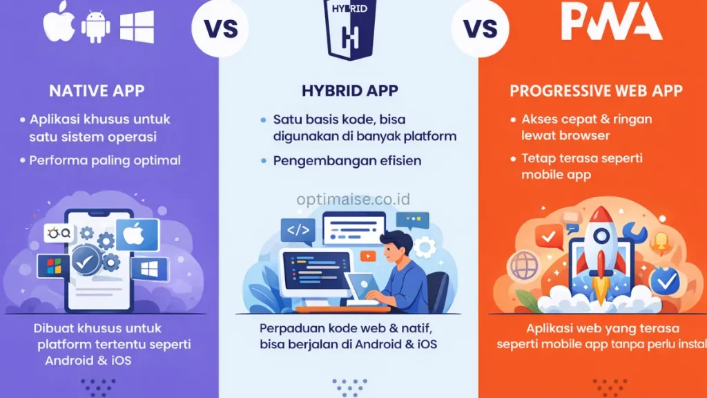perbedaan natve app, hybrid app dan progressive web app dalam mobile apps