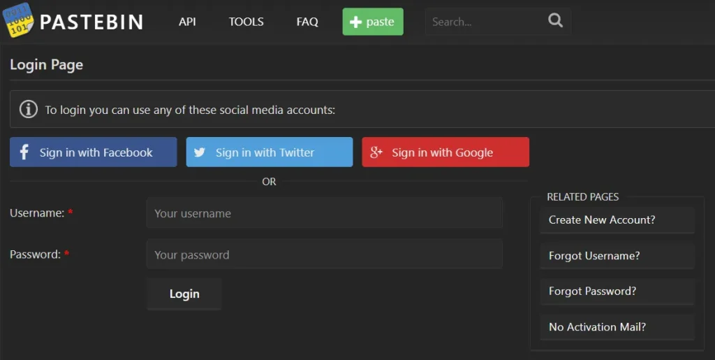 pastebin.com login