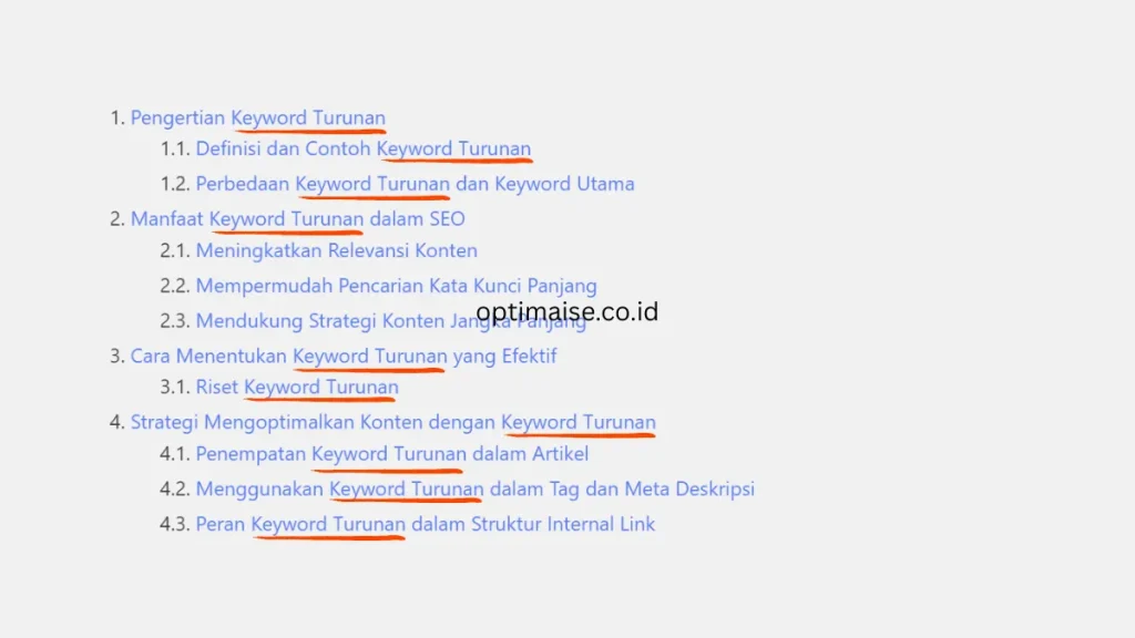 strategi keyword turunan untuk optimaise konten dalam subheading atau heading