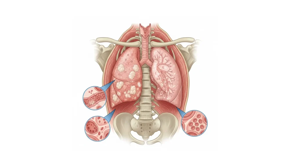 ilustrasi virus pneumonia pada paru-paru