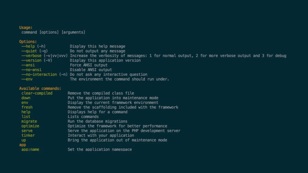 artisan cli command list